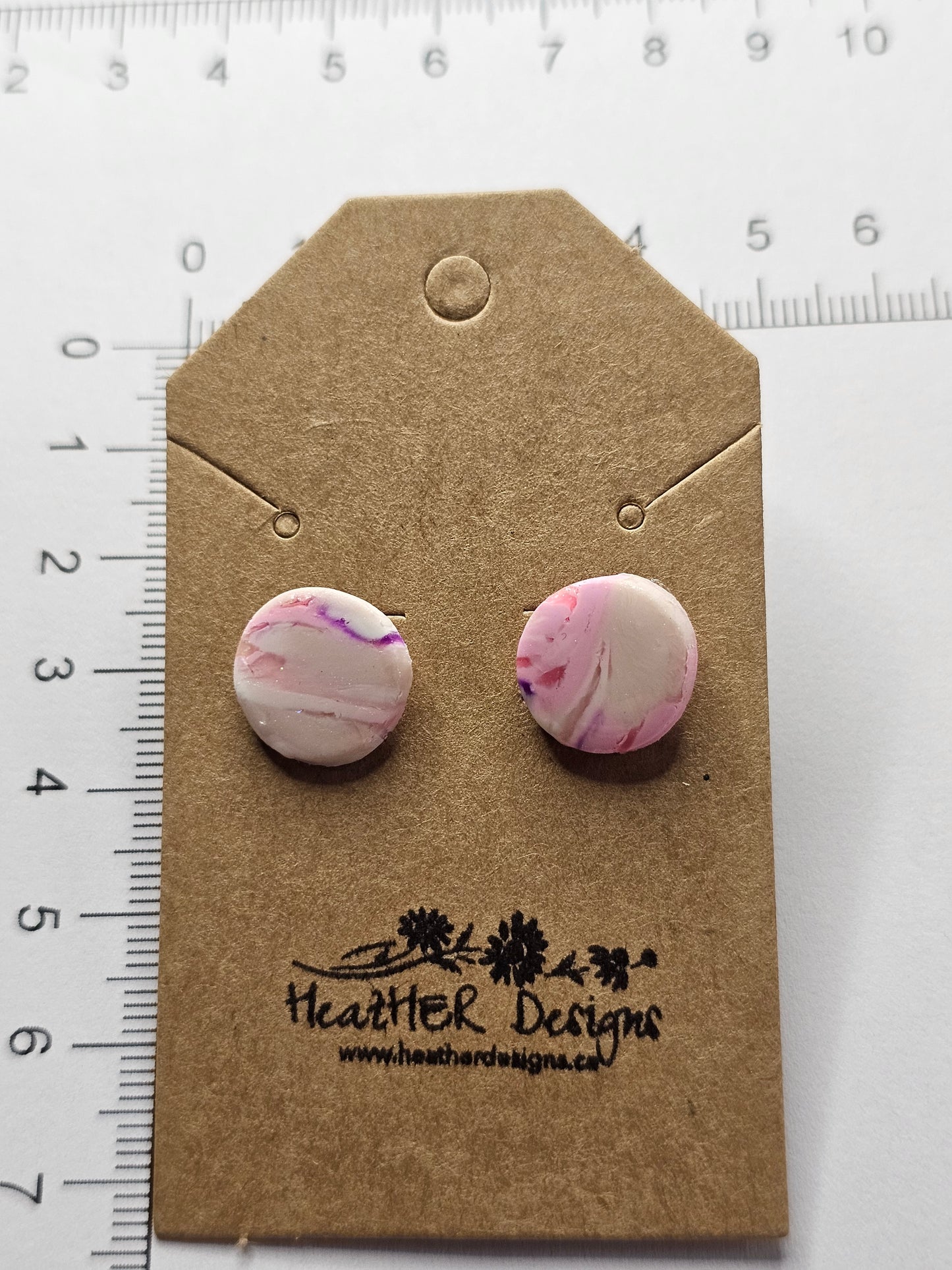Gumdrop Button Earrings on a Stainless Steel Post (Pink/White)