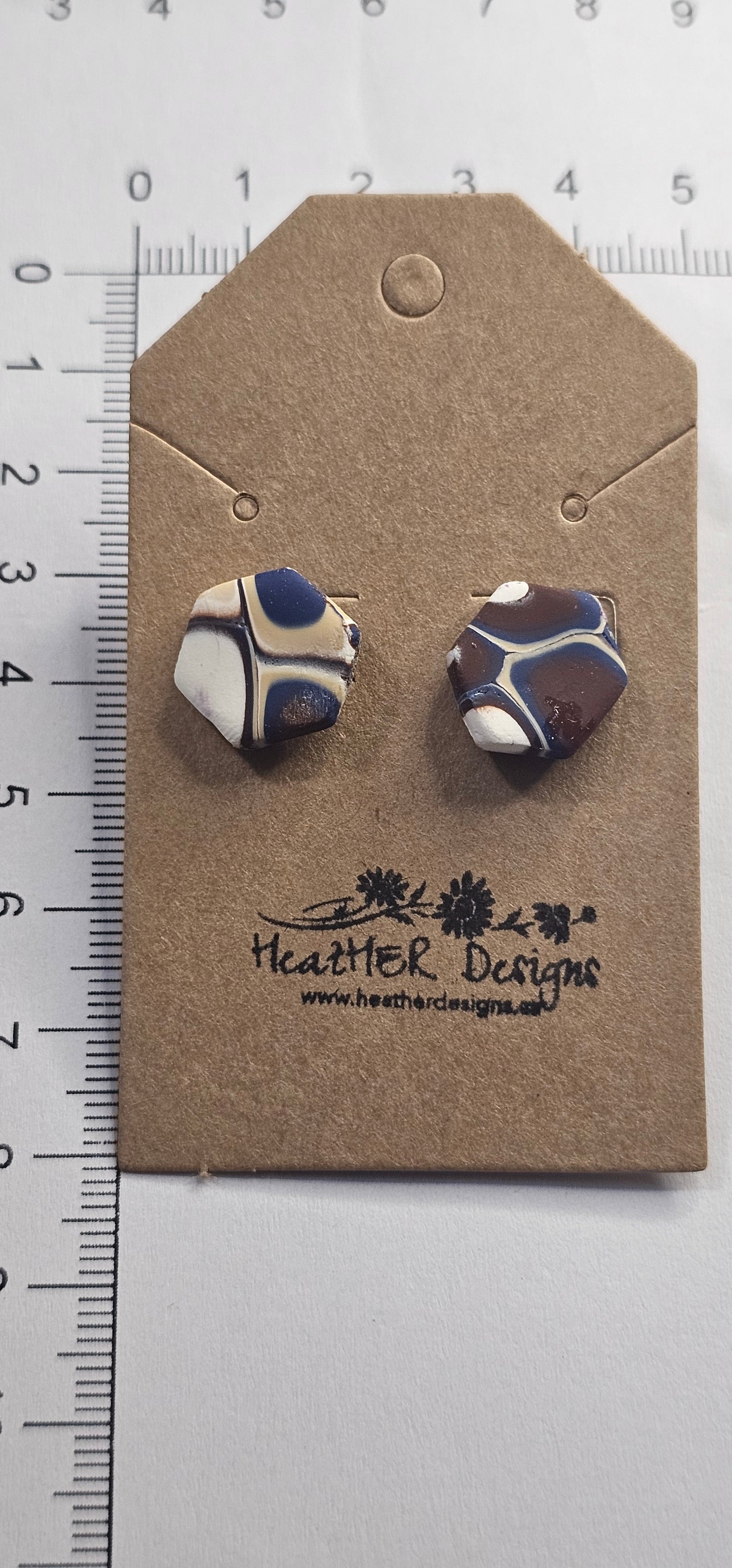 Abstract Hexagon Earrings (Brown/White/Blule)