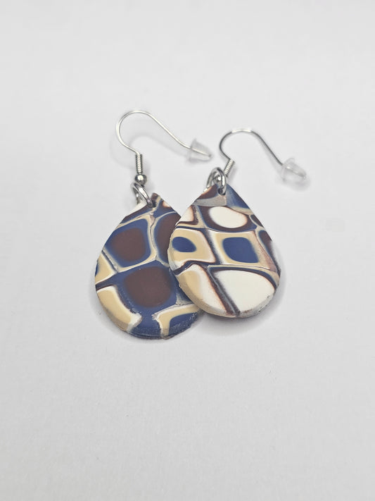 Abstract Teardrop Earrings (Brown/White/Blue)