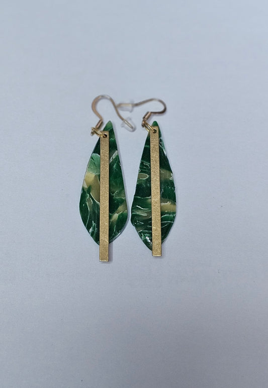 Green Abstract Teardrop with Golden Accents