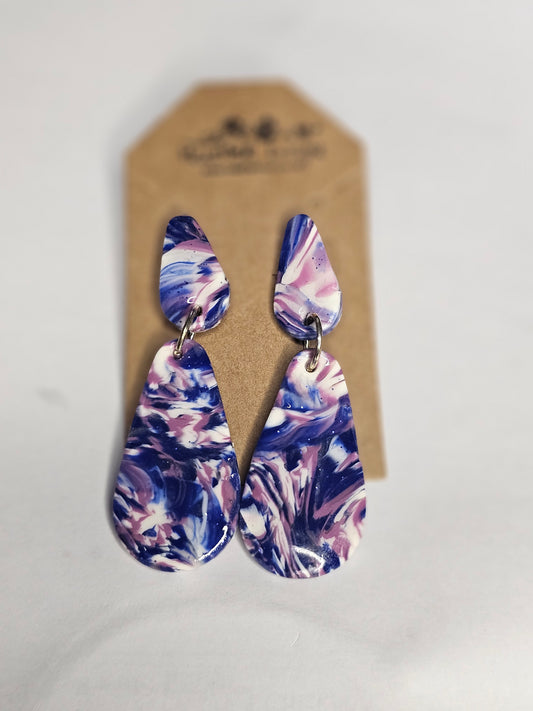 Purple Abstract Dual Teardrop Stainless Stud Earrings