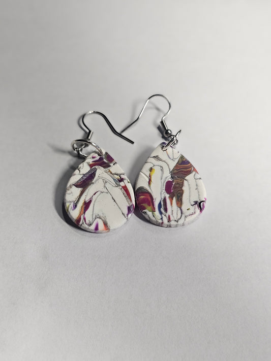 Teardrop Earring (White/Red/Silver)