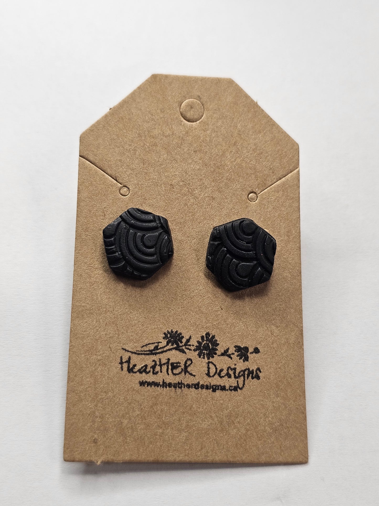 Black Button Earrings Circular 'Aztec' Design Studs