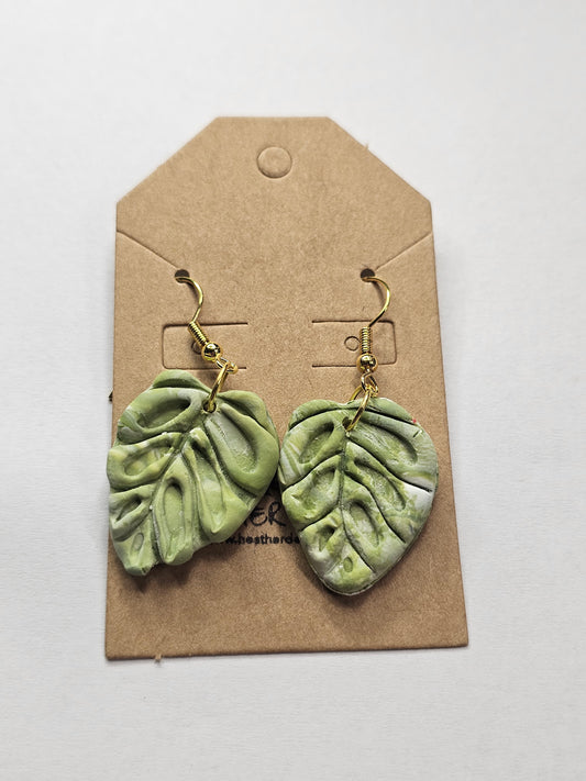 Tropical Leaf Earring (Green/White)