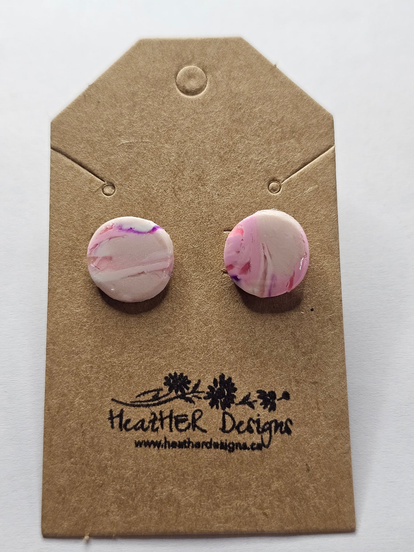 Gumdrop Button Earrings on a Stainless Steel Post (Pink/White)