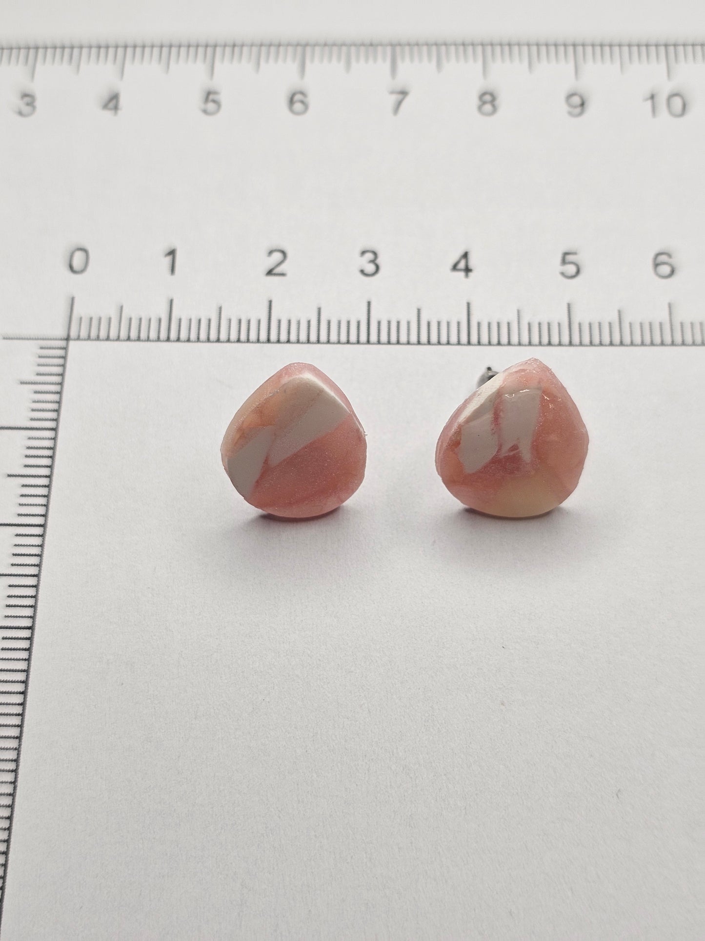 Eggdrop Button Earrings on a Stainless Steel Post (Translucent Pink/White)