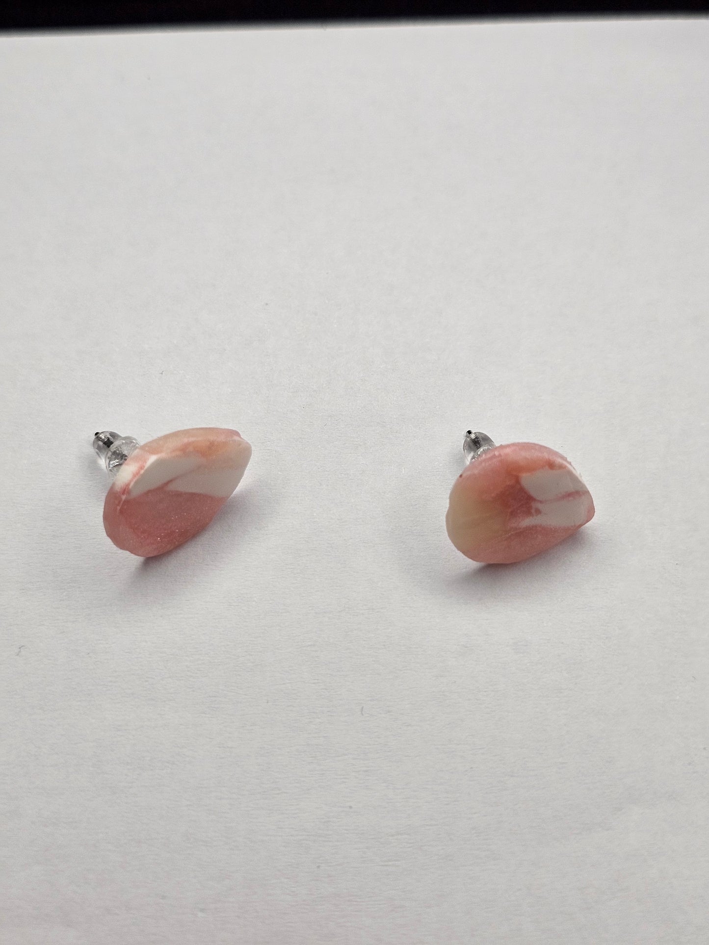 Eggdrop Button Earrings on a Stainless Steel Post (Translucent Pink/White)