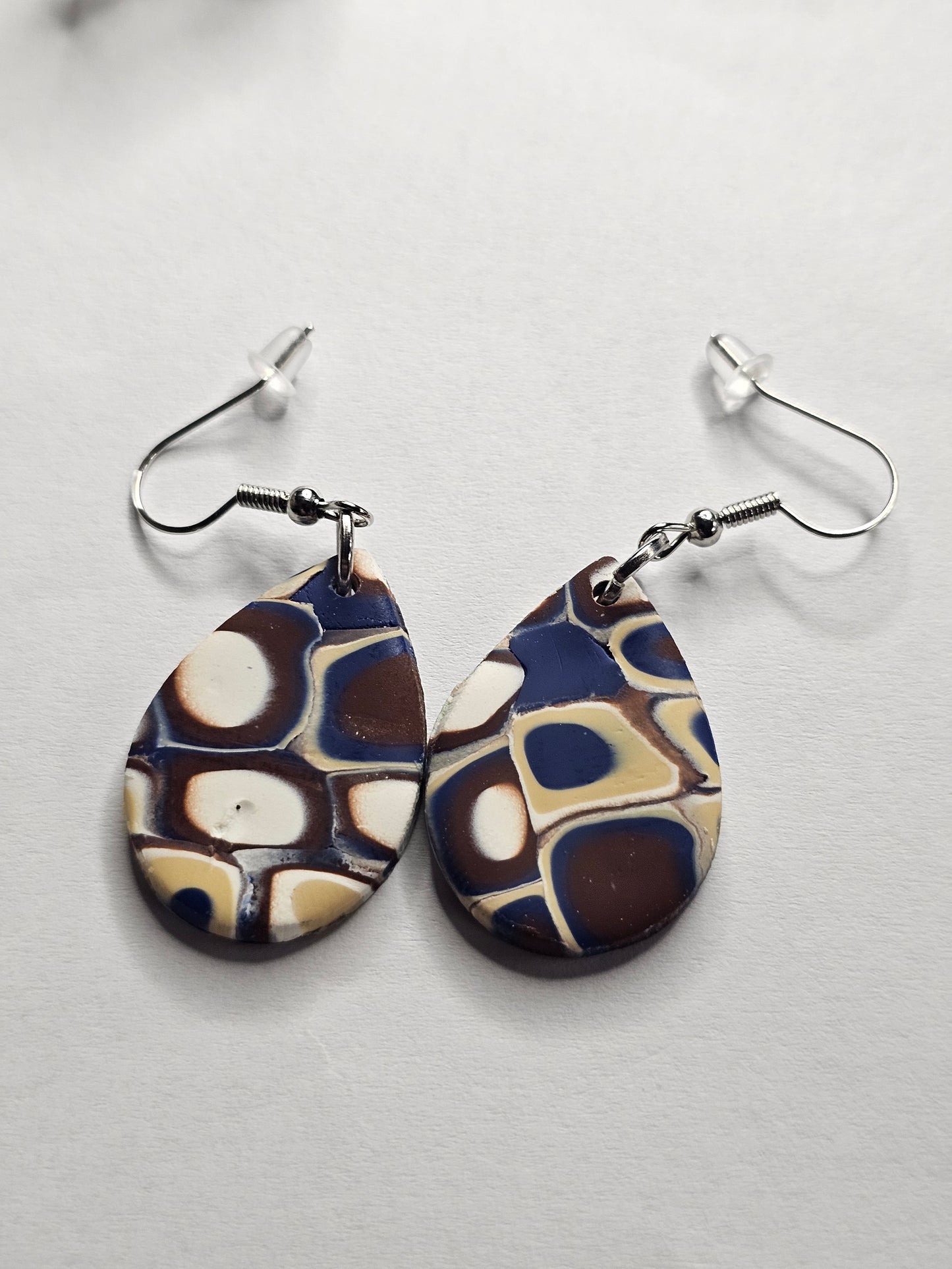 Abstract Teardrop Earrings (Brown/White/Blue)