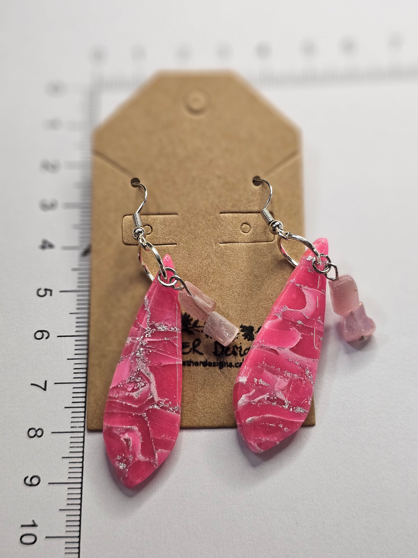 Pink and Silver Foiled Hook Earring with Dainty Bauble