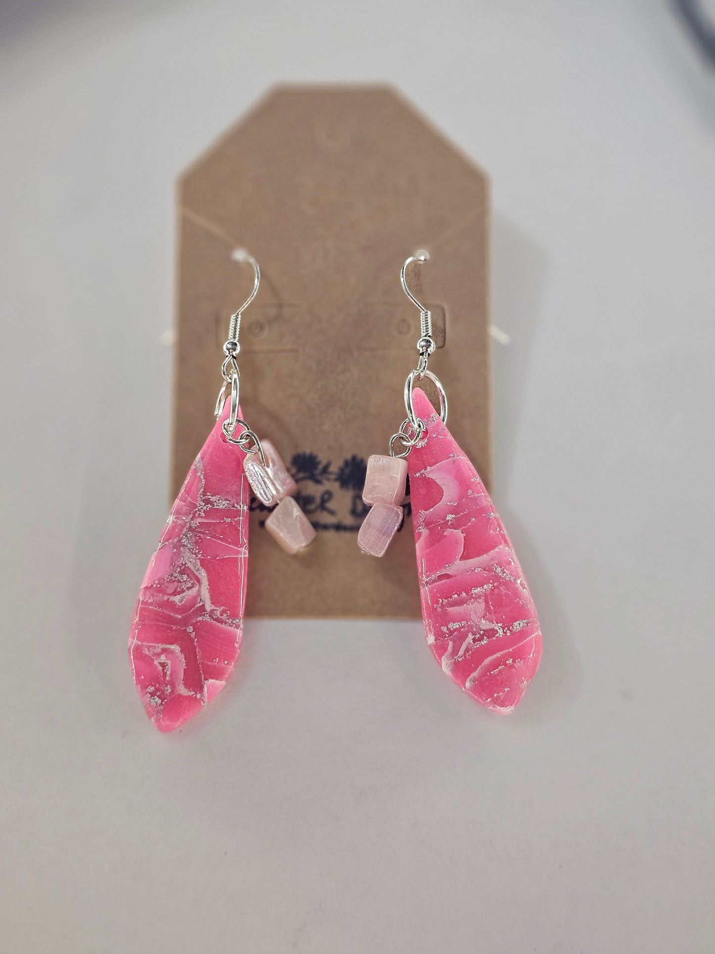 Pink and Silver Foiled Hook Earring with Dainty Bauble