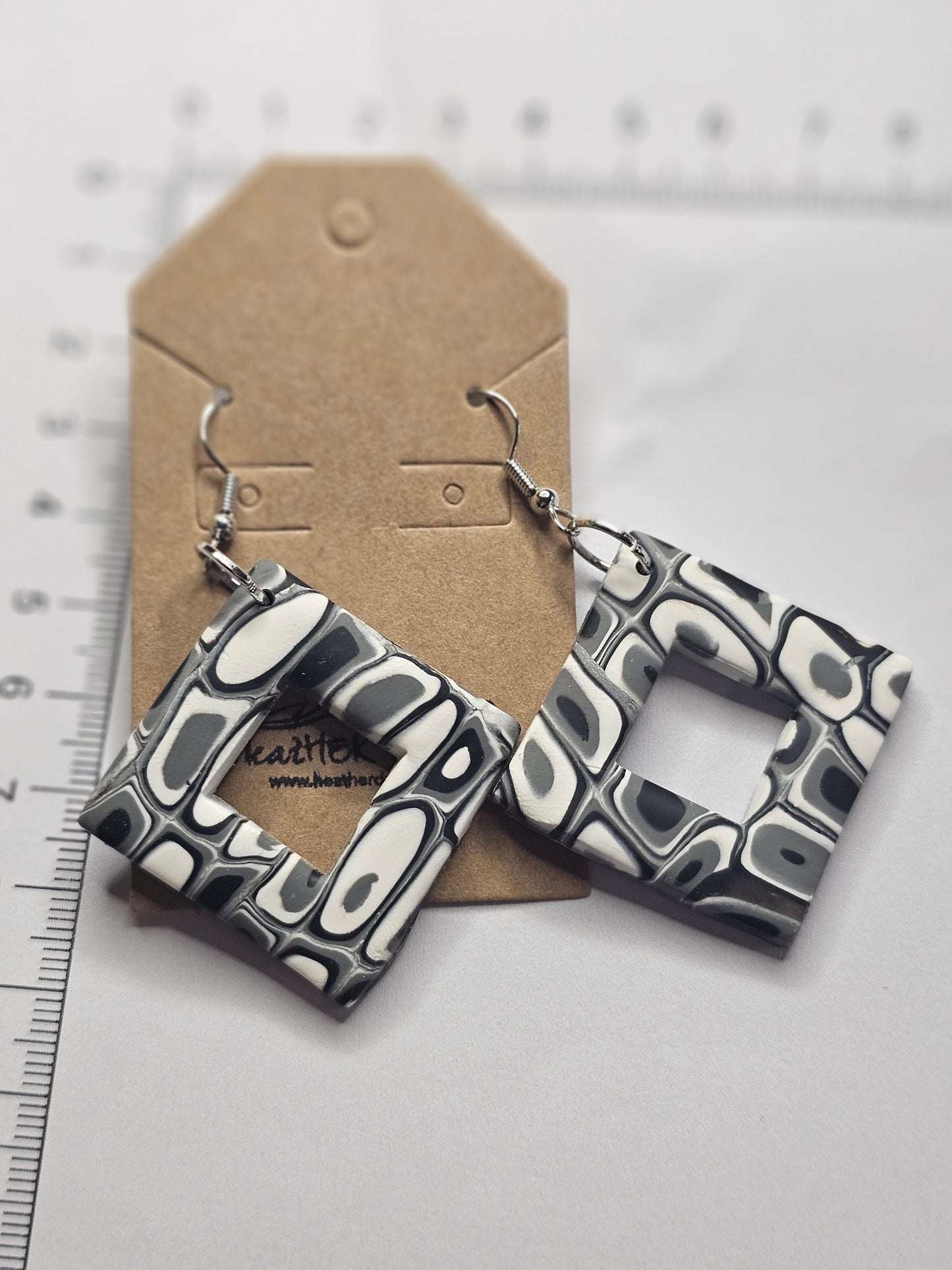 Abstract Square Black and White Dangle Earrings