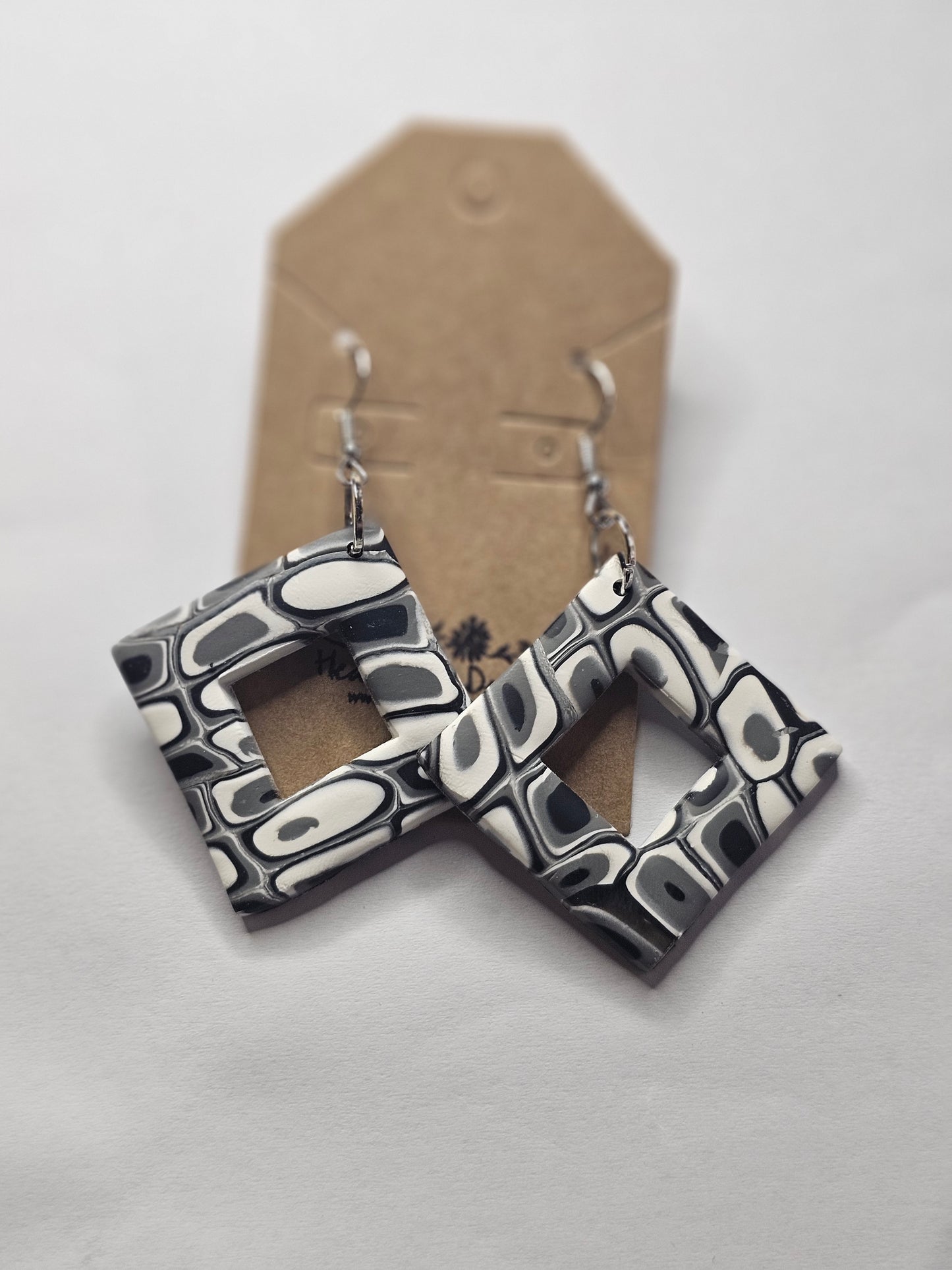 Abstract Square Black and White Dangle Earrings