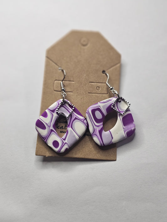 Abstract Square Purple and White Dangle Earrings