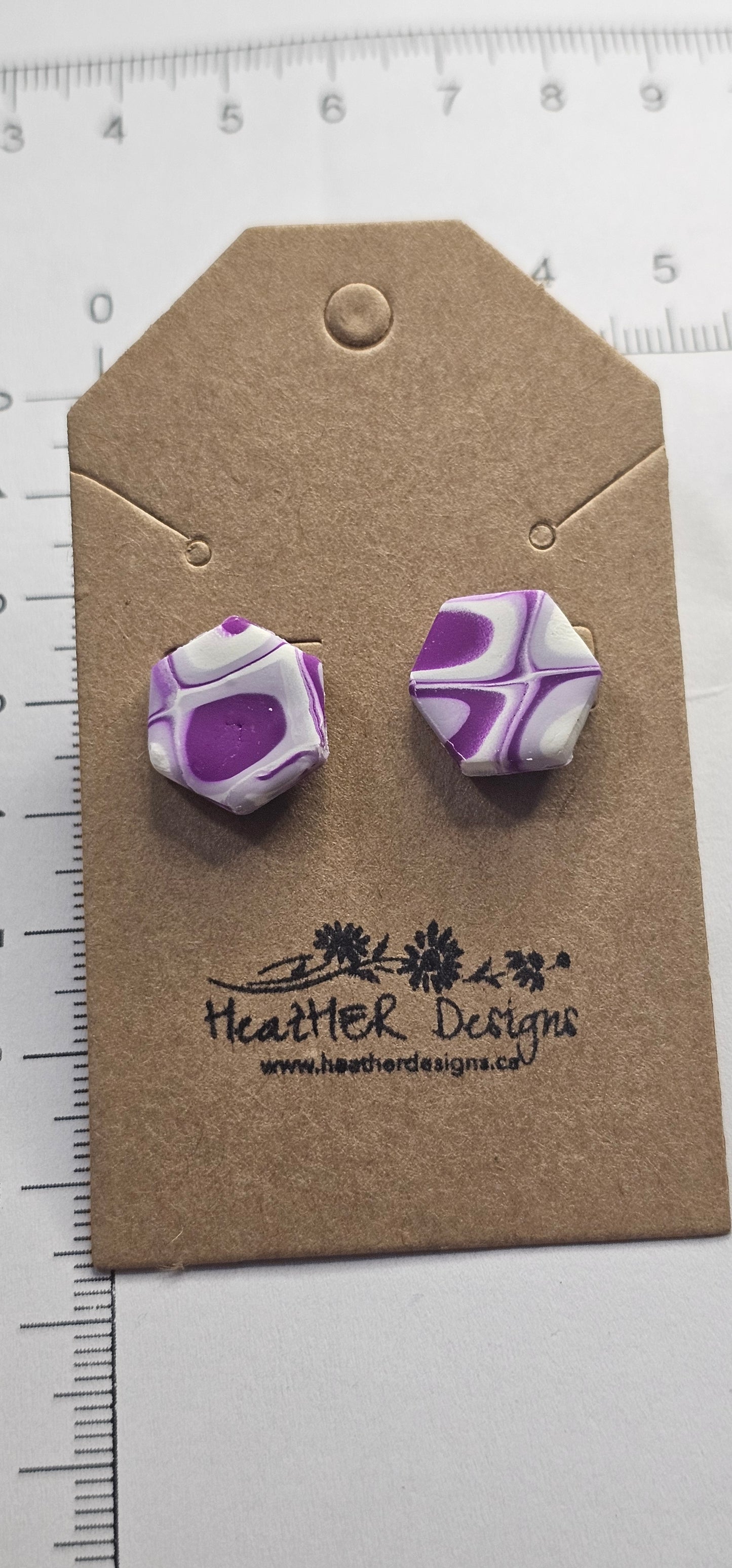 Abstract Hexagon Earrings (Purple/White)