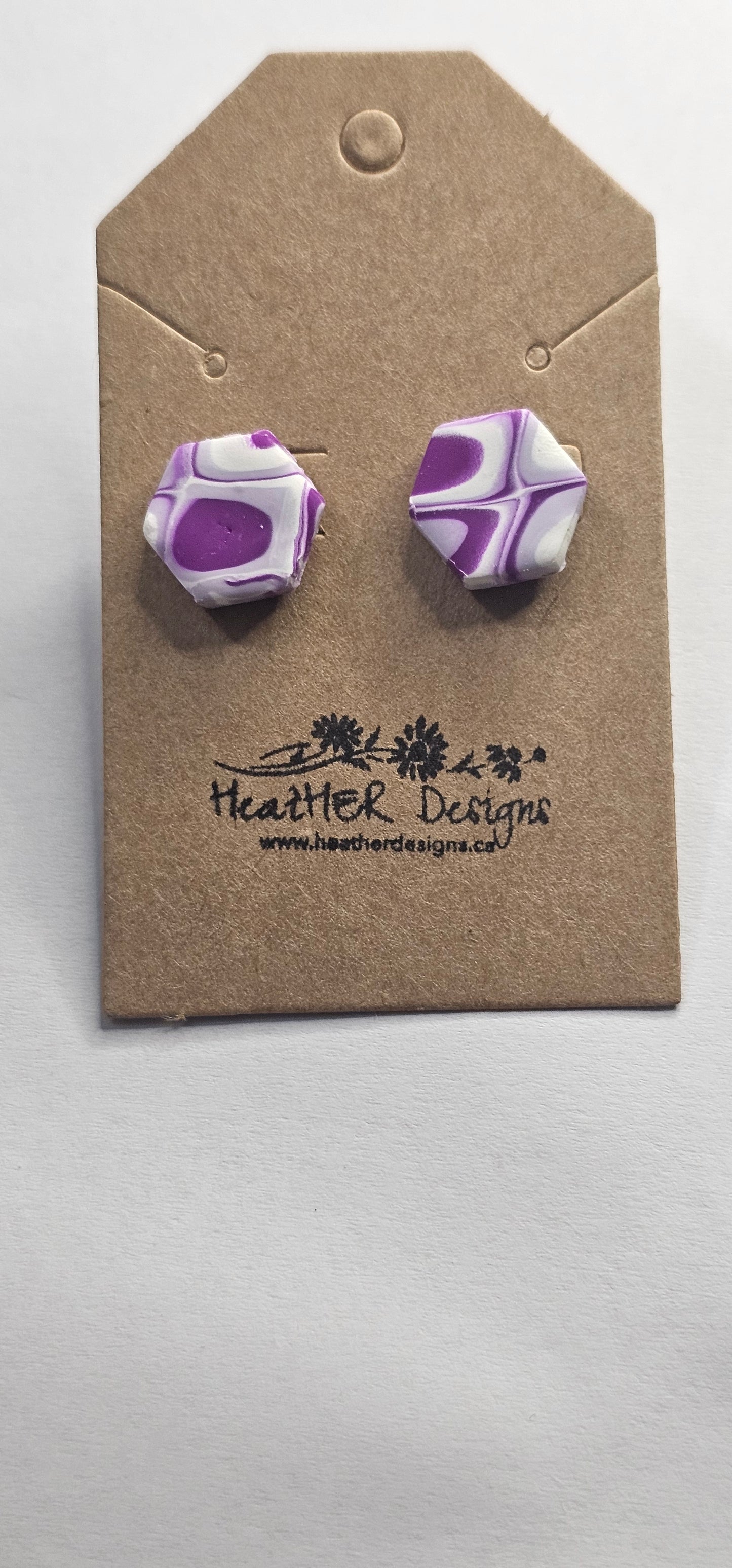 Abstract Hexagon Earrings (Purple/White)