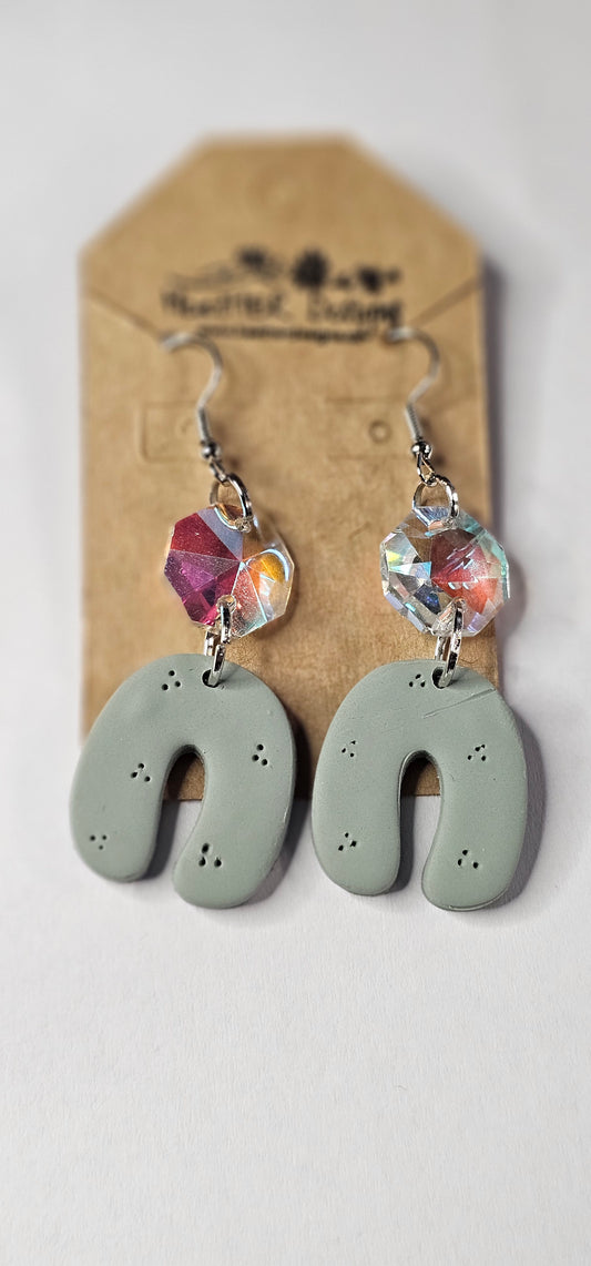 Grey/Green Horseshoe Earrings with faux Jewel Accents