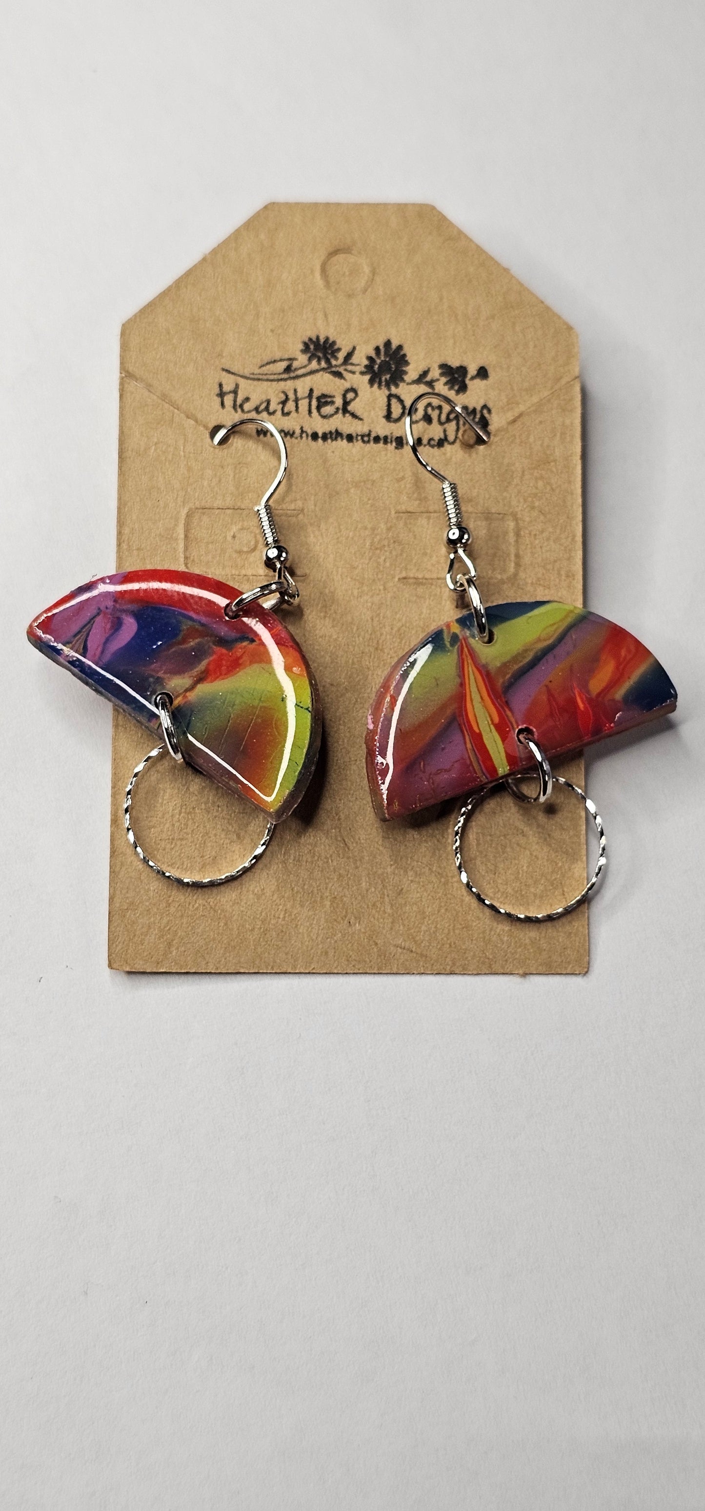 Dangling Halfmoon Abstract Clay Earrings with Hoop