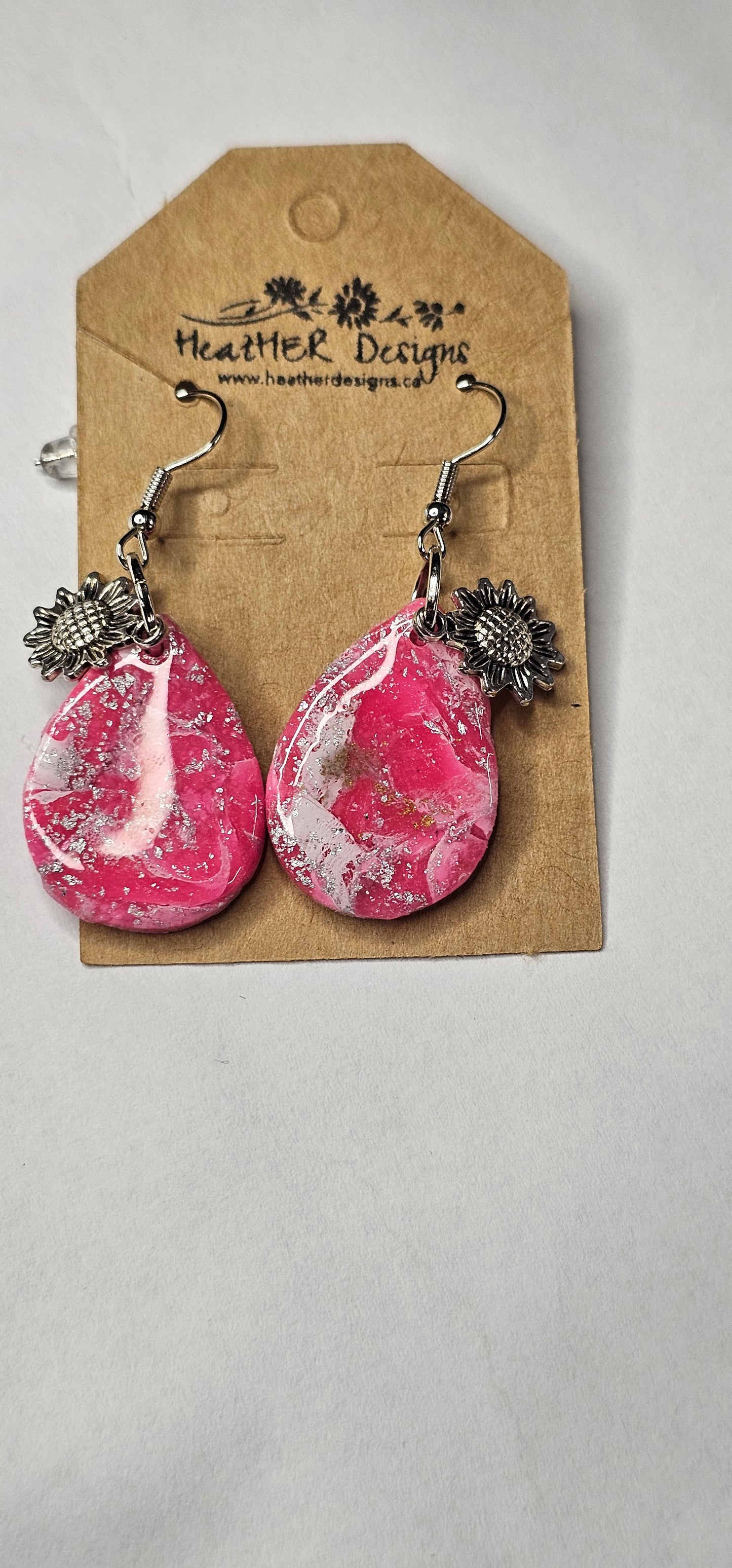 Abstract Teardrop Pink 'Marble' with Flower Bauble