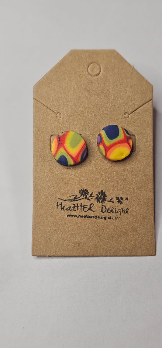 Rainbow Gumdrop Button Earrings on a Hypoallergenic Post