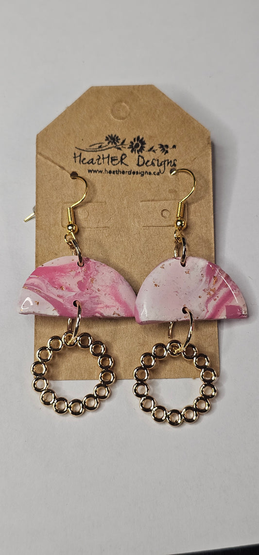 Dangling Halfmoon Abstract Clay Earrings with Hypoallergenic Hook