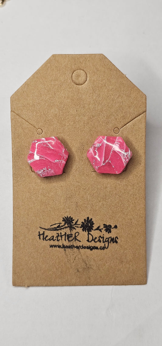 Abstract Hexagon Earrings (Pink/White)