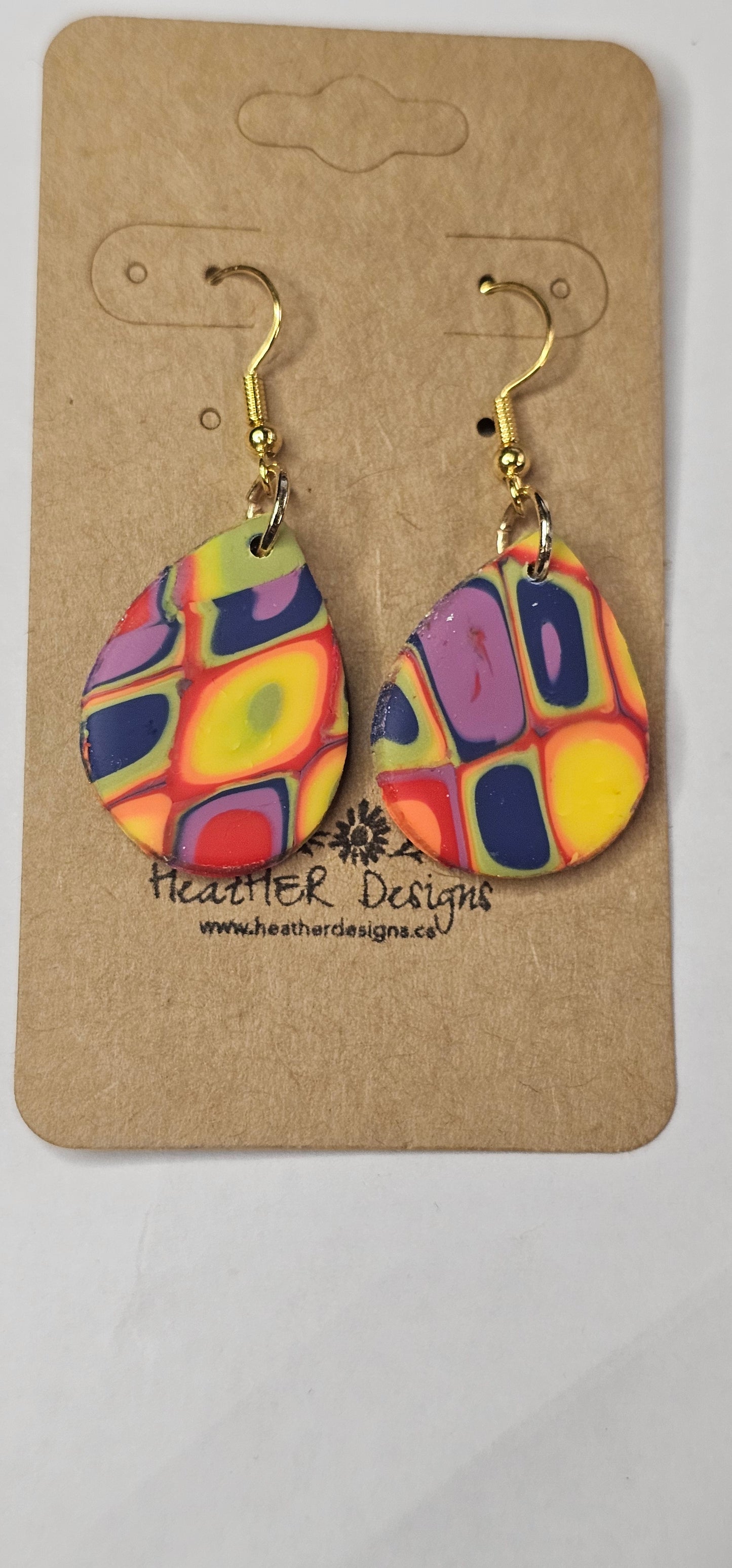 Large Rainbow Teardrop Hook Earrings (Various Patterns)