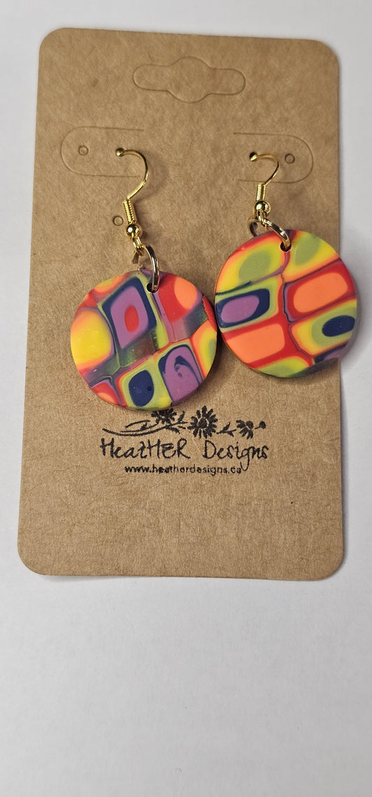 Large Rainbow Button Hook Earrings